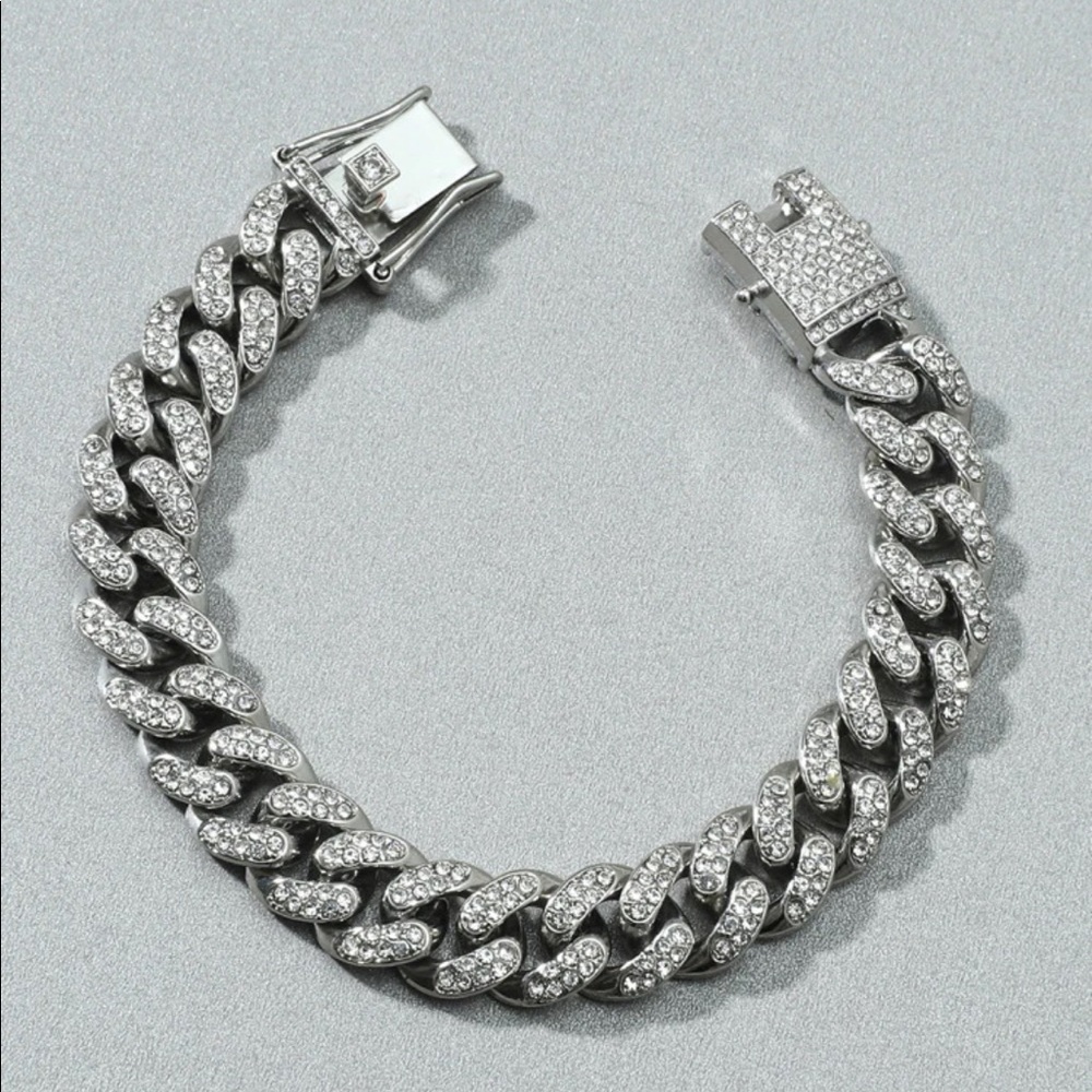 Chunky Silver Chain Link Diamond Bracelet OS New